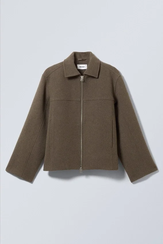 Short Wool Blend Jacket – Dark Brown Short Wool Blend Jacket – Dark Brown