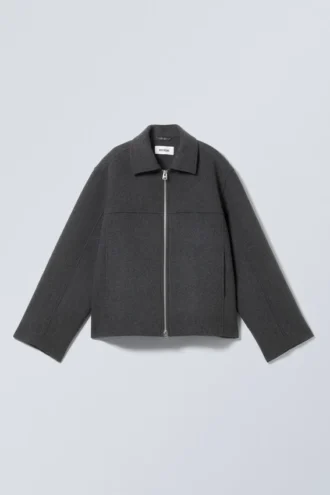 Short Wool Blend Jacket – Dark Grey Melange