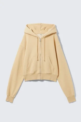 Short Zip Hoodie – Washed Light Beige
