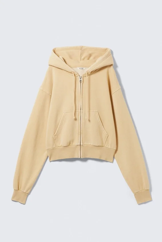 Short Zip Hoodie – Washed Light Beige Short Zip Hoodie – Washed Light Beige