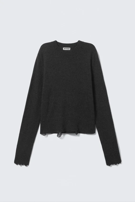 Shrunken Distressed Wool Blend Sweater – Black Shrunken Distressed Wool Blend Sweater – Black