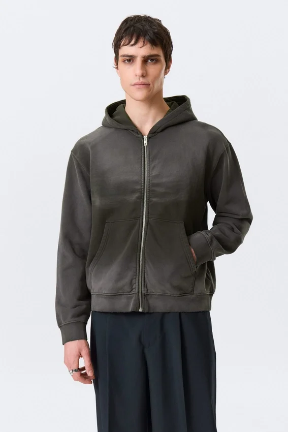 Shrunken Distressed Zip Hoodie – Dark Grey Shrunken Distressed Zip Hoodie – Dark Grey