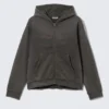 Shrunken Distressed Zip Hoodie – Dark Grey Shrunken Distressed Zip Hoodie – Dark Grey