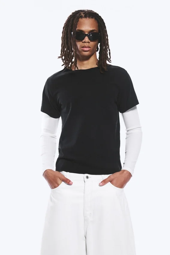 Shrunken Double Layered T-Shirt – Black & White Shrunken Double Layered T-Shirt – Black & White