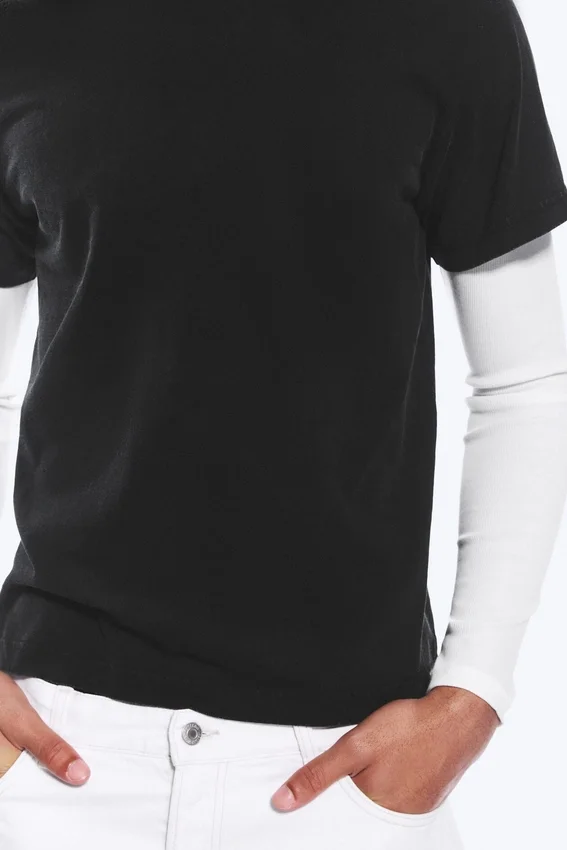 Shrunken Double Layered T-Shirt – Black & White Shrunken Double Layered T-Shirt – Black & White