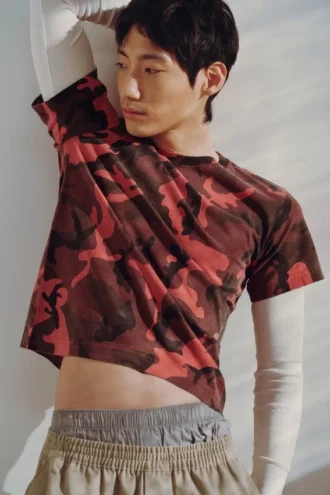 Shrunken Double Layered T-Shirt – Red Camouflage