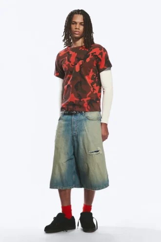 Shrunken Double Layered T-Shirt – Red Camouflage
