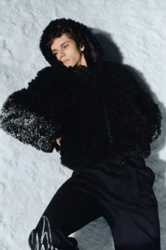 Shrunken Faux Fur Hooded Jacket – Black Shrunken Faux Fur Hooded Jacket – Black