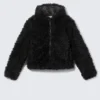 Shrunken Faux Fur Hooded Jacket – Black Shrunken Faux Fur Hooded Jacket – Black