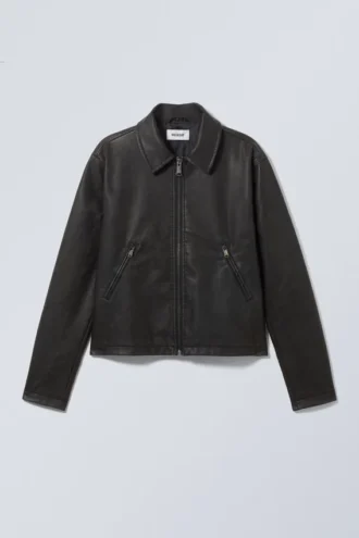 Shrunken Faux Leather Jacket – Black