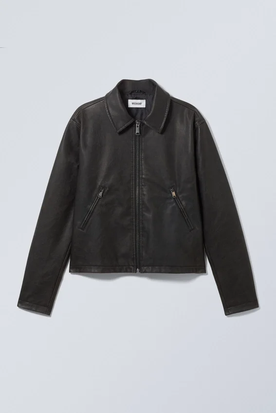 Shrunken Faux Leather Jacket – Black Shrunken Faux Leather Jacket – Black