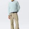 Shrunken Knitted Cotton Sweater – Washed Light Blue