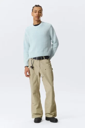 Shrunken Knitted Cotton Sweater – Washed Light Blue Shrunken Knitted Cotton Sweater – Washed Light Blue