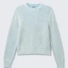 Shrunken Knitted Cotton Sweater – Washed Light Blue