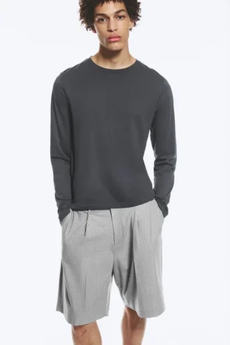 Shrunken Long-Sleeved Cotton T-Shirt – Dark Grey