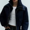 Shrunken Nylon Bomber Jacket – Navy Blue Shrunken Nylon Bomber Jacket – Navy Blue