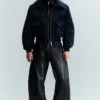 Shrunken Nylon Bomber Jacket – Navy Blue Shrunken Nylon Bomber Jacket – Navy Blue