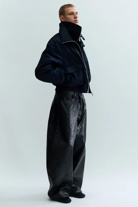 Shrunken Nylon Bomber Jacket – Navy Blue Shrunken Nylon Bomber Jacket – Navy Blue