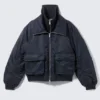 Shrunken Nylon Bomber Jacket – Navy Blue Shrunken Nylon Bomber Jacket – Navy Blue