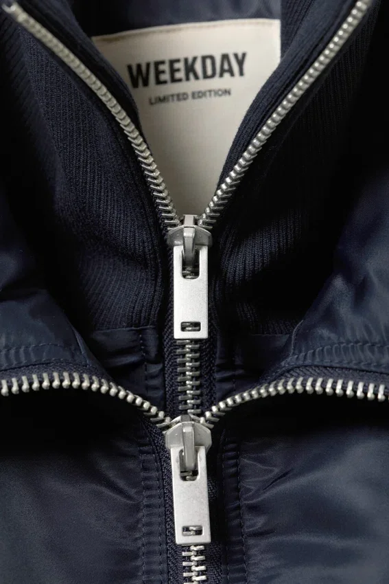 Shrunken Nylon Bomber Jacket – Navy Blue Shrunken Nylon Bomber Jacket – Navy Blue