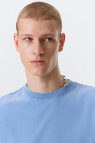 Shrunken Short-Sleeved Cotton T-Shirt – Blue