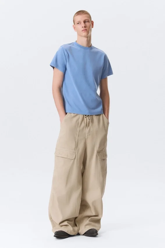 Shrunken Short-Sleeved Cotton T-Shirt – Blue Shrunken Short-Sleeved Cotton T-Shirt – Blue