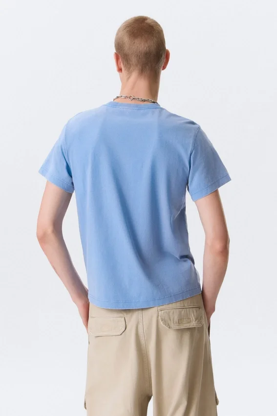 Shrunken Short-Sleeved Cotton T-Shirt – Blue Shrunken Short-Sleeved Cotton T-Shirt – Blue