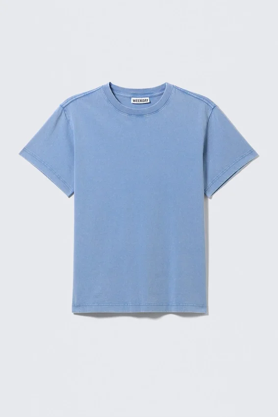Shrunken Short-Sleeved Cotton T-Shirt – Blue Shrunken Short-Sleeved Cotton T-Shirt – Blue