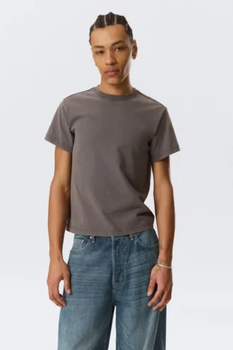Shrunken Short-Sleeved Cotton T-Shirt – Dark Grey