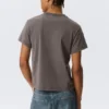 Shrunken Short-Sleeved Cotton T-Shirt – Dark Grey Shrunken Short-Sleeved Cotton T-Shirt – Dark Grey