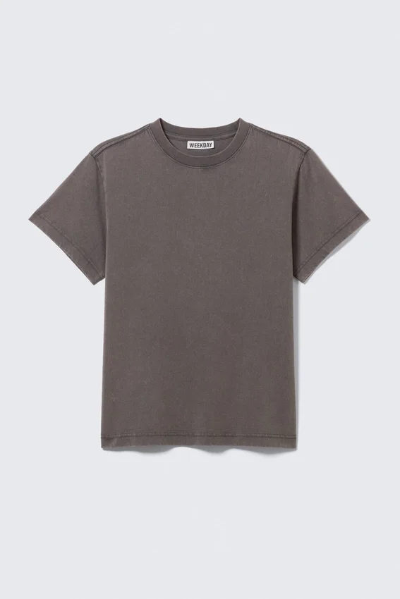 Shrunken Short-Sleeved Cotton T-Shirt – Dark Grey Shrunken Short-Sleeved Cotton T-Shirt – Dark Grey