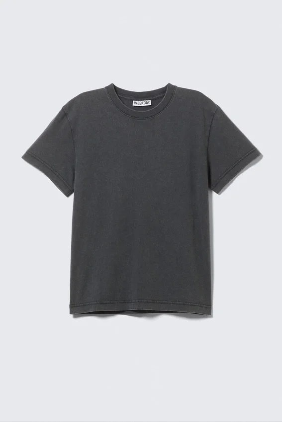Shrunken Short-Sleeved Cotton T-Shirt – Washed Black Shrunken Short-Sleeved Cotton T-Shirt – Washed Black
