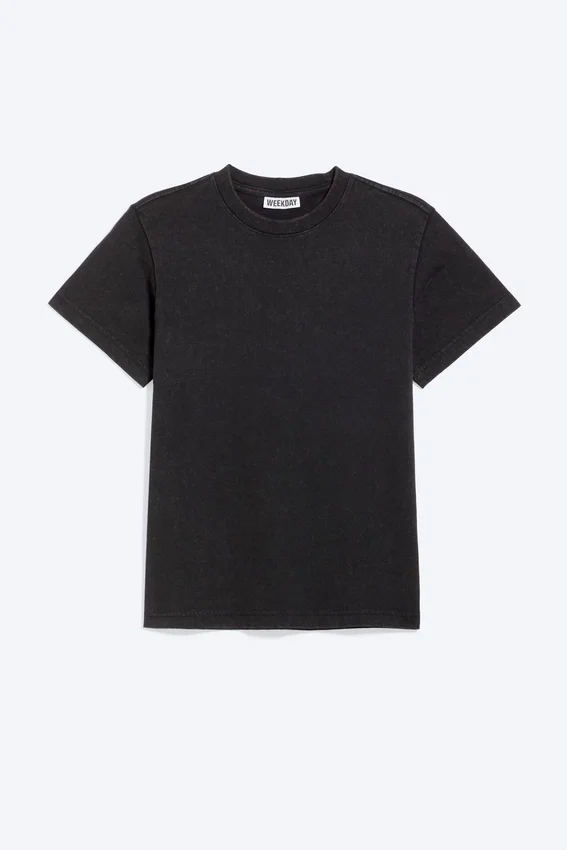 Shrunken Short-Sleeved Cotton T-Shirt – Worn Black Shrunken Short-Sleeved Cotton T-Shirt – Worn Black