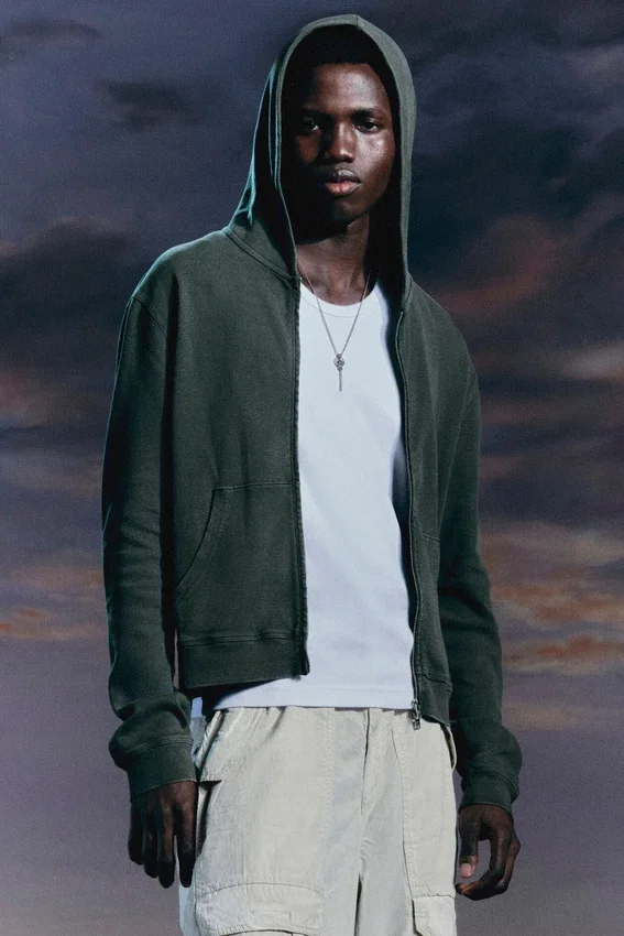 Shrunken Zip Hoodie – Dark Khaki Green Shrunken Zip Hoodie – Dark Khaki Green