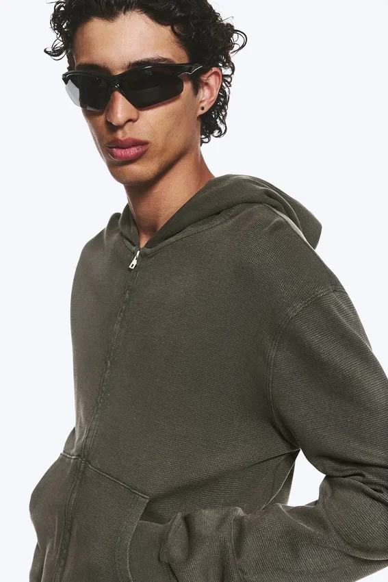 Shrunken Zip Hoodie – Dark Khaki Green Shrunken Zip Hoodie – Dark Khaki Green