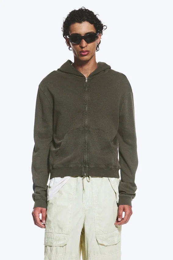 Shrunken Zip Hoodie – Dark Khaki Green Shrunken Zip Hoodie – Dark Khaki Green