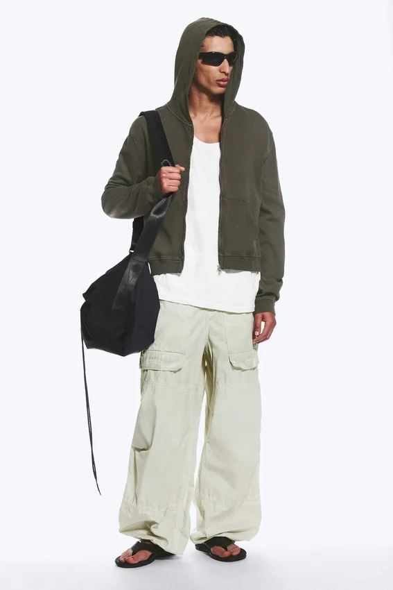 Shrunken Zip Hoodie – Dark Khaki Green Shrunken Zip Hoodie – Dark Khaki Green
