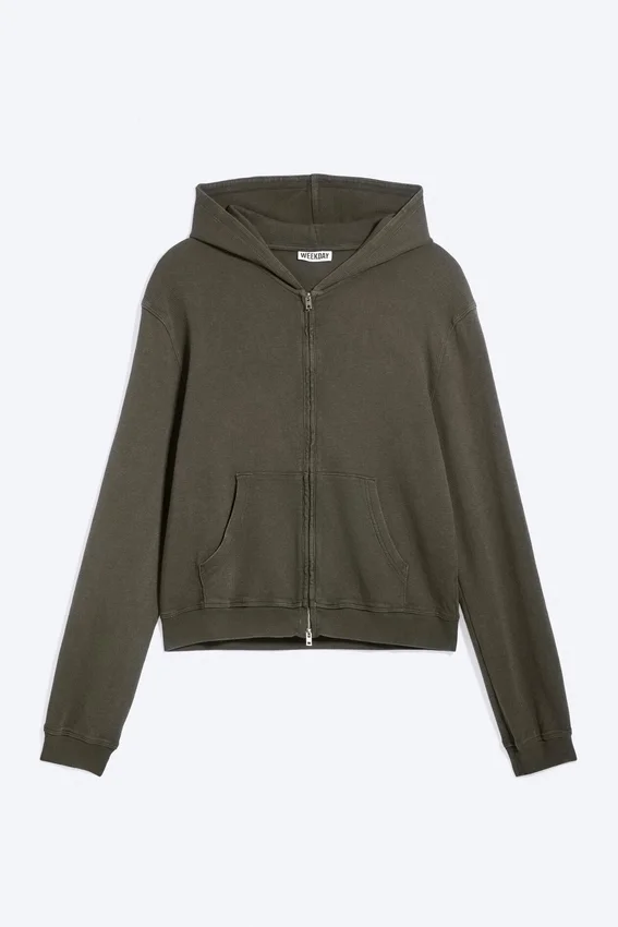 Shrunken Zip Hoodie – Dark Khaki Green Shrunken Zip Hoodie – Dark Khaki Green