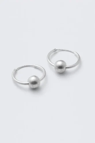 Silver-Plated Beaded Hoop Earrings – Silver