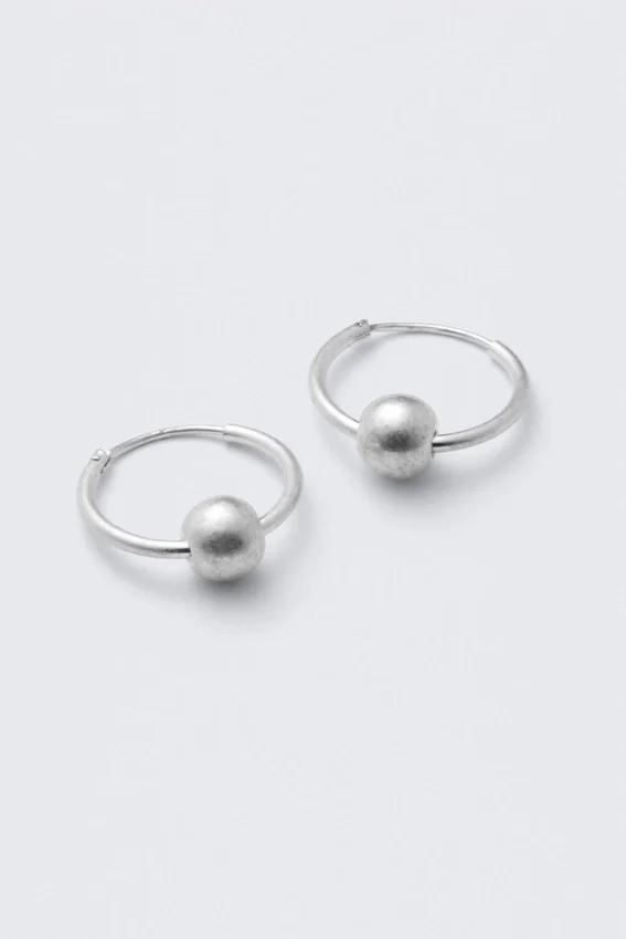 Silver-Plated Beaded Hoop Earrings – Silver Silver-Plated Beaded Hoop Earrings – Silver