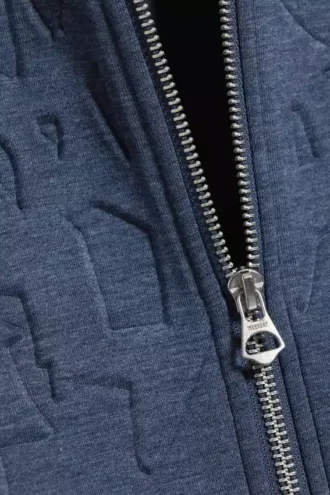 Simon Graphic Scuba Zip Hoodie – Dark Blue – Embossed