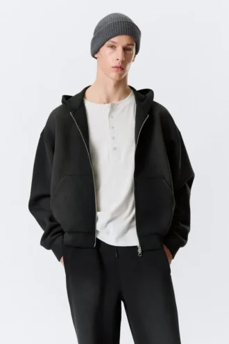 Simon Washed Scuba Zip Hoodie – Faded Black Simon Washed Scuba Zip Hoodie – Faded Black