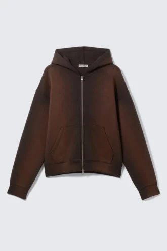 Simon Washed Scuba Zip Hoodie – Washed Dark Brown