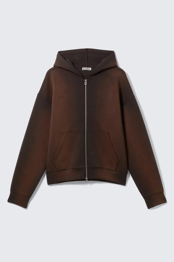 Simon Washed Scuba Zip Hoodie – Washed Dark Brown Simon Washed Scuba Zip Hoodie – Washed Dark Brown