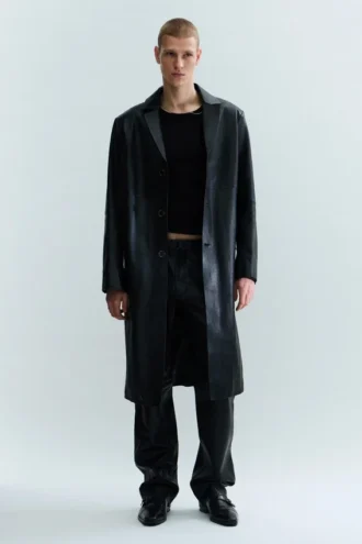 Single-Breasted Leather Coat – Black Single-Breasted Leather Coat – Black