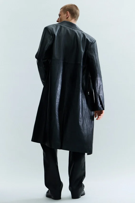 Single-Breasted Leather Coat – Black Single-Breasted Leather Coat – Black