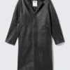 Single-Breasted Leather Coat – Black Single-Breasted Leather Coat – Black