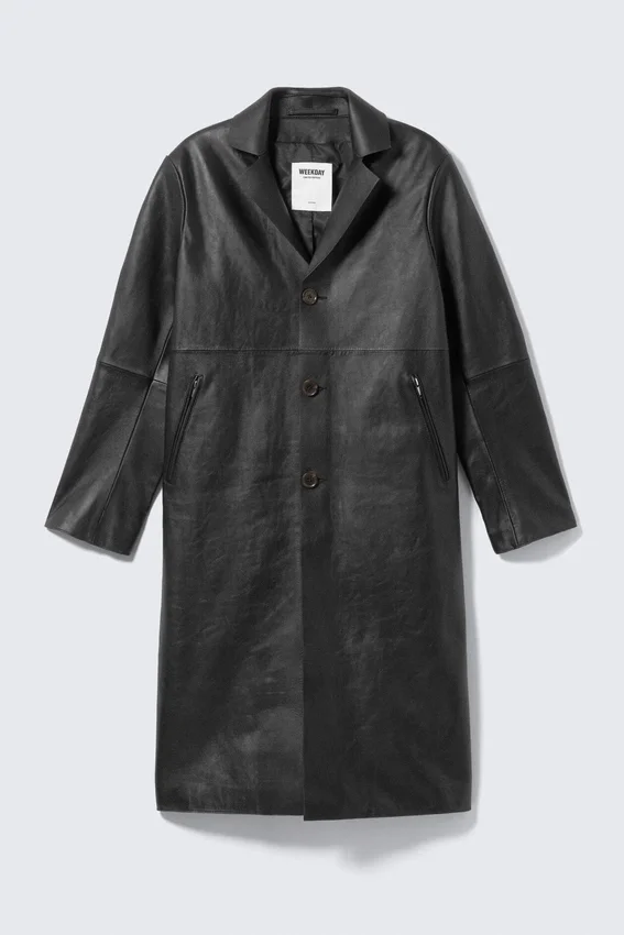 Single-Breasted Leather Coat – Black Single-Breasted Leather Coat – Black