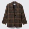 Single-Breasted Oversized Blazer – Checked Dark Brown Single-Breasted Oversized Blazer – Checked Dark Brown