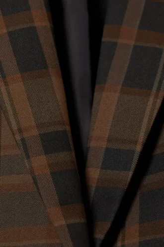 Single-Breasted Oversized Blazer – Checked Dark Brown